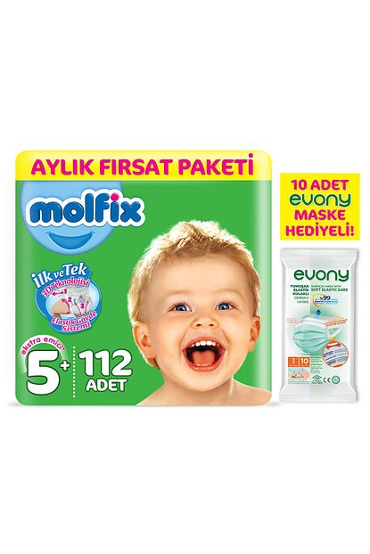 Molfix Bebek Bezi 5 Beden Junior Plus Aylik Firsat Paketi 112 Adet Evony Maske 10 Lu Hediyeli Trendyol