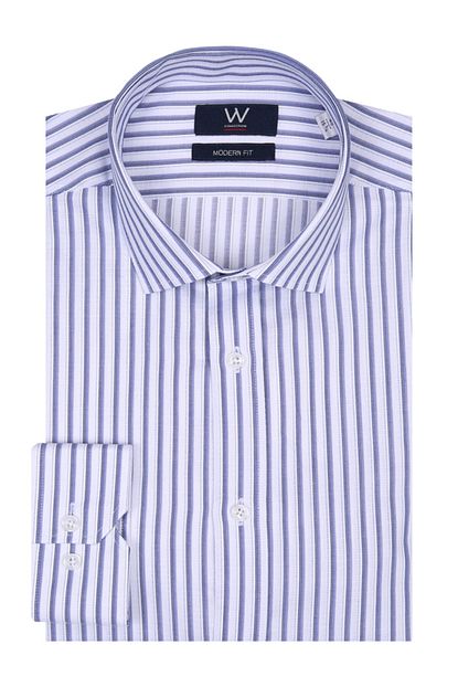 W Collection Erkek Lacivert Beyaz Cizgili Gomlek Trendyol