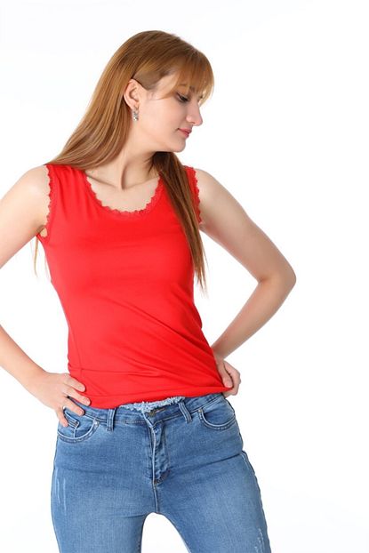 Zincirmoda Kadin Kirmizi Dantelli Atlet Trendyol