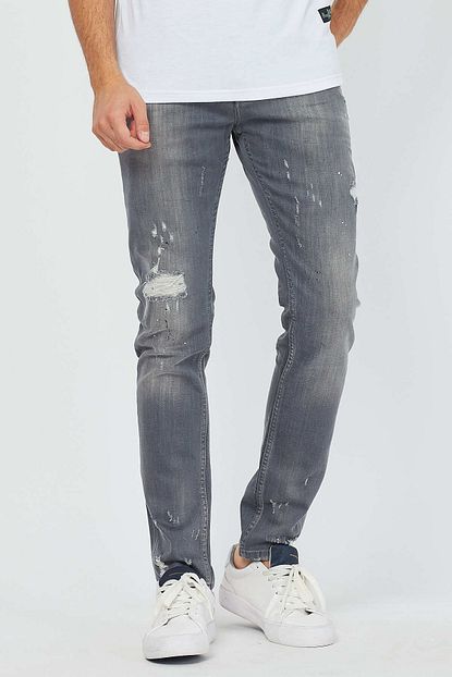 Denim Republic Erkek Gri Yirtik Kot Pantolon Trendyol