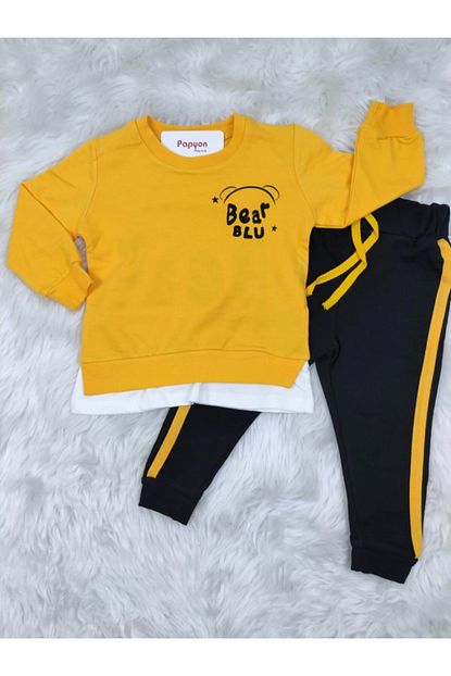 Papyon Baby Kids Bebico Bear Blu Cift Taraf Baskili Erkek Cocuk Esofman Takim 2 3 4 5 Yas Trendyol