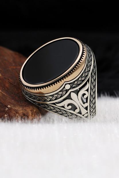 Silva Silver Duz Oniks Tasli Desenli 925 Ayar Gumus Erkek Yuzuk Trendyol