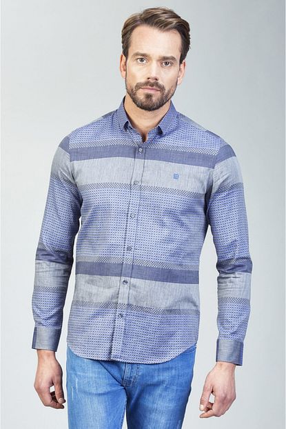 Avva Erkek Mavi Baskili Alttan Britli Yaka Slim Fit Gomlek A82y2124 Trendyol