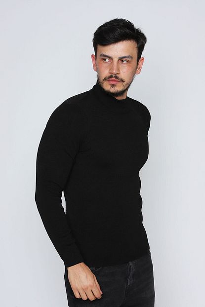 Club Ju Erkek Siyah Basic Noir Ince Ormeli Balikci Yaka Kazak Trendyol