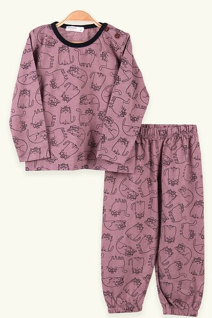 Breeze Kiz Cocuk Pembe Kedi Desenli Pijama Takimi Trendyol