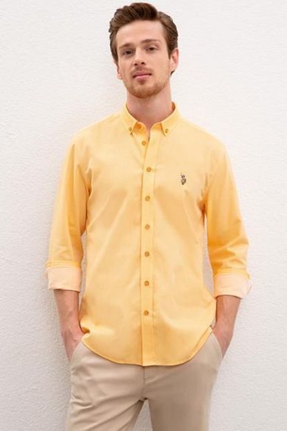 U S Polo Assn Erkek Sari Uzun Kol Slim Fit Gomlek Trendyol