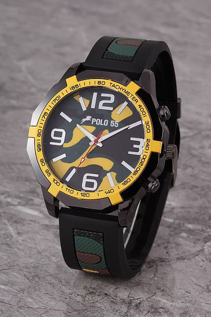 Polo55 Ples002r04 Erkek Saat Cizgili Kamuflaj Desenli Kadran Silikon Kordon Trendyol