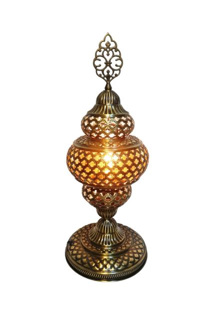 The Istanbul Lamp Otantik Osmanli Pirinc Ozel Tasarim Masa Lambasi Turuncu Trendyol
