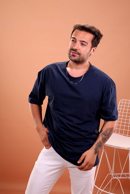 Scsarvin Erkek Lacivert Oval Kesim Oversize T Shirt Trendyol
