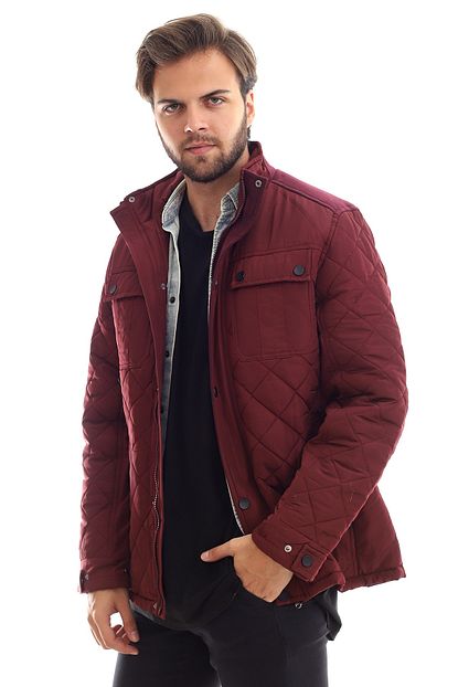 Blackmood Erkek Bordo Baklava Desenli Kapitone Mont Trendyol