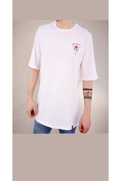 Mt Erkek Beyaz Marrakech Tasarim Uzun Oval Kesim Baskili Tshirt Trendyol