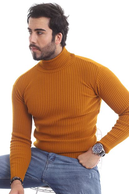 Chokmoda Erkek Sari Balikci Yaka Slim Fit Fitilli Triko Kazak Trendyol