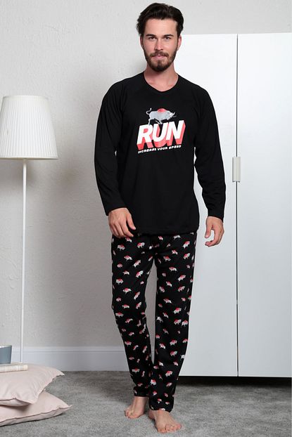 Zelmod Erkek Siyah O Yaka Uzun Kol Dar Paca Pijama Takimi Trendyol
