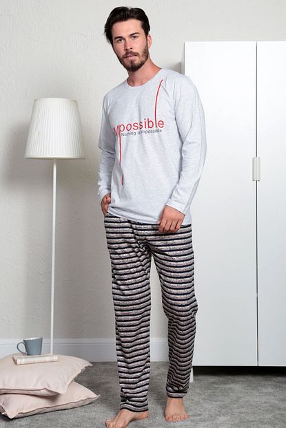 Zelmod Erkek Gri Cepli O Yaka Uzun Kol Dar Paca Pijama Takimi Trendyol