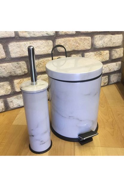 mermer desenli cop kovasi kutusu seti 5 litre kova klozet fircasi
