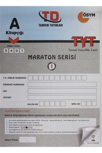 Tandem Yayinlari A Kitapcigi 3401 Maraton Serisi Tyt Temel Yeterlilik 1 Trendyol