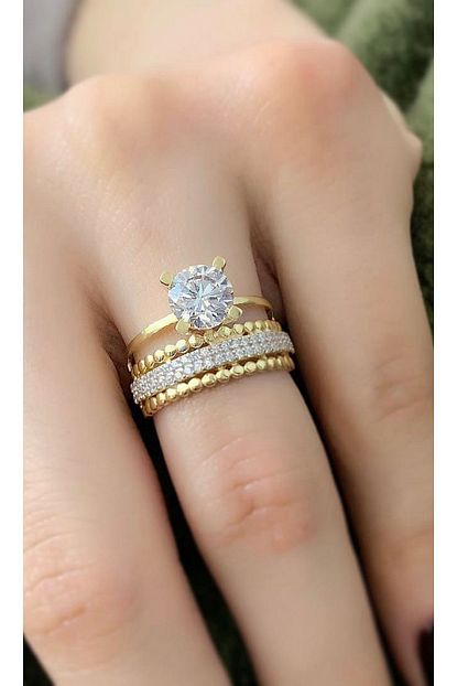 Marylebone Silver Altin Kaplma Gumus Twin Birlesik Yuzuk Trendyol