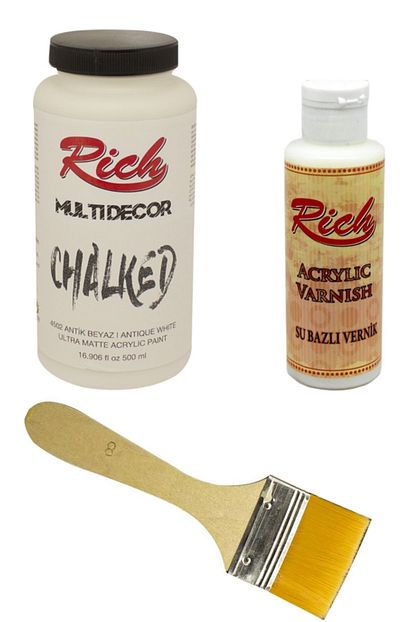 rich multi decor chalked 500 cc antik beyaz vernik ve zemin firca set fiyati yorumlari trendyol