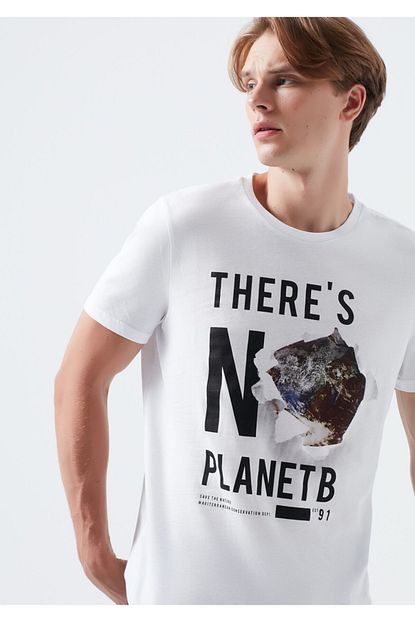 Mavi Erkek Beyaz There Is No Planet Bee Baskili Tisort Trendyol