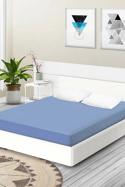 Hera Mavi Pamuklu Penye Lastikli Carsaf 160x200 Cm Trendyol