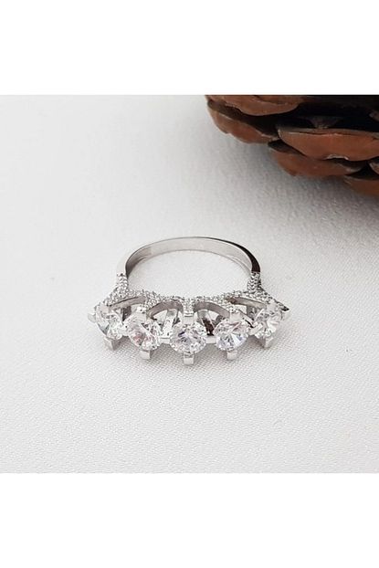 Altinplaza 5 Tas Yuzuk Beyaz Altin Swarovski Zirconia Tk02744 Trendyol