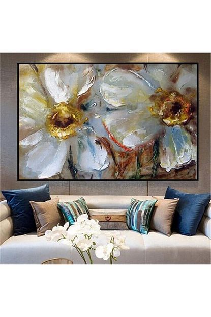 soyut buyuk papatya yagli boya dokulu 75cm x 100cm cercevesiz tablo