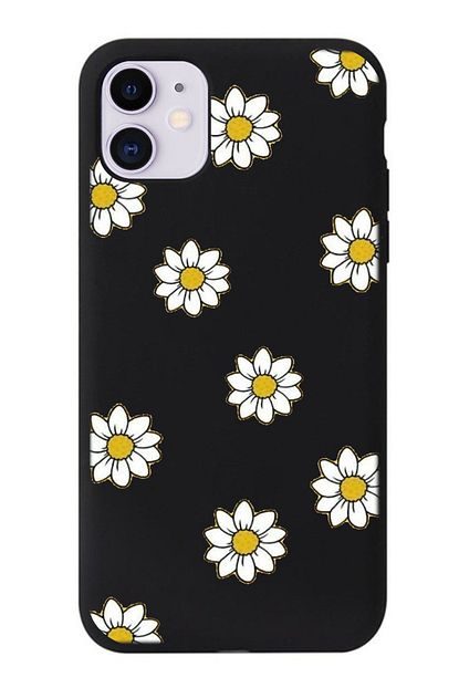 iphone 8 papatya tasarimli siyah telefon kilifi