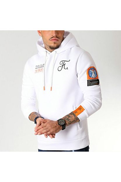 Bysedefarc Erkek Beyaz Nasa Baskili Kapusonlu Islemeli Sweatshirt Trendyol