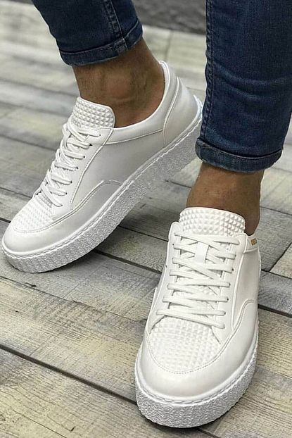 Karazona Erkek Beyaz Yuksek Taban Bagcikli Spor Ayakkabi Kzc017 Trendyol