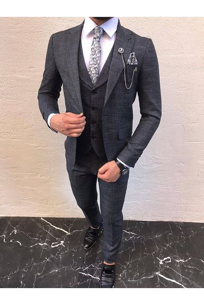 Bycool Fashion Erkek Lacivert Italyan Kesim Ceket Yelek Pantolon Kravat Yaka Zinciri Trendyol