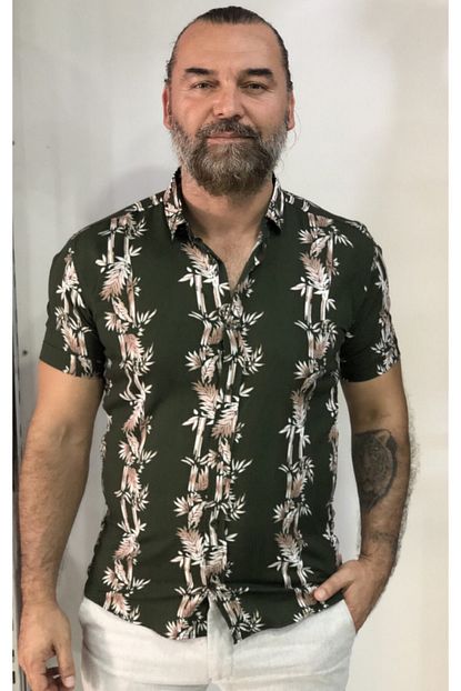 Amor Man Erkek Yesil Yaprak Desenli Gomlek Trendyol