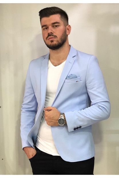 Amor Man Erkek Buz Mavi Slim Blazer Ceket Trendyol