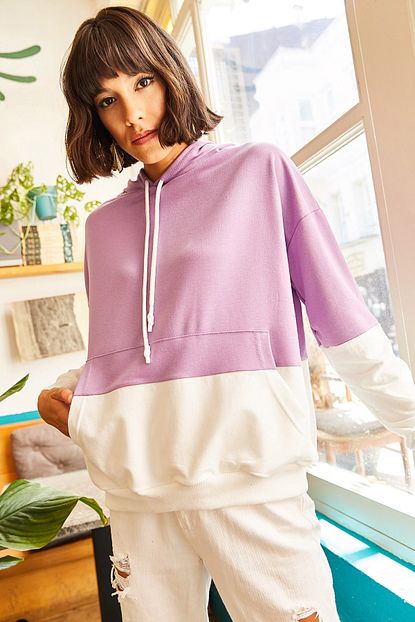 Olalook Kadin Mor 2 Renkli Oversize Sweatshirt Swt 19000228 Trendyol