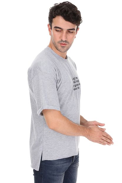 Millionaire Erkek Gri Yirtmacli Never Die Oversize T Shirt Trendyol