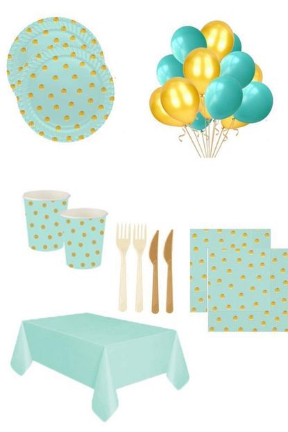 Kullanatparty Pastel Dusler Mint Yesili Gold Dogum Gunu Parti Sofra Seti 16 Kisilik Trendyol