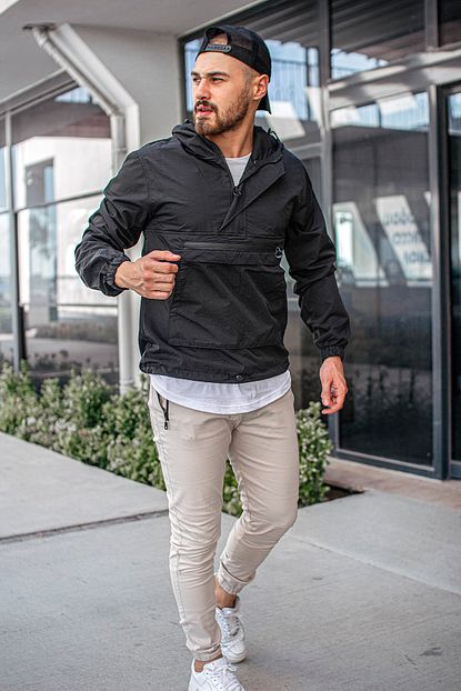 Moda Fethi Erkek Siyah Kanguru Yagmurluk Trendyol