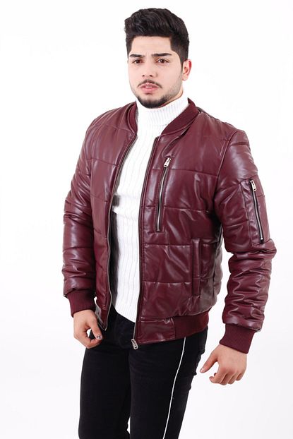 Stil Kombin Erkek Bordo Zago Sisme Deri Mont Trendyol