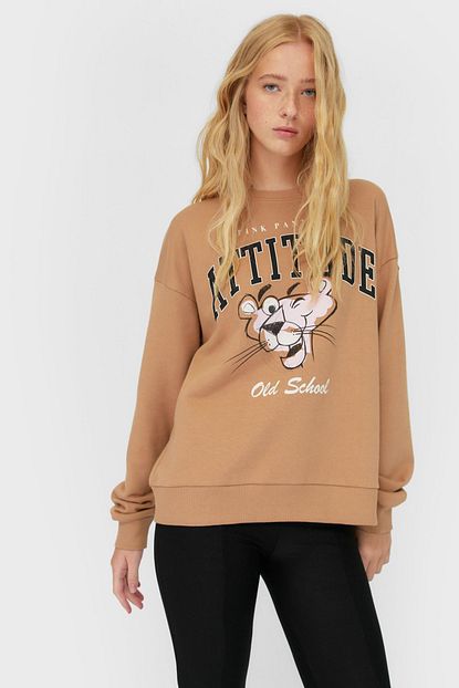Stradivarius Kadin Bej Pembe Panter Sweatshirt 06614698 Trendyol
