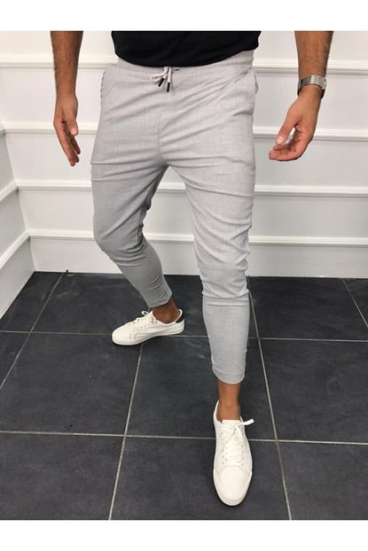 Marka Krali Erkek Gri Duz Basic Jogger Lastik Bel Kumas Pantolon Trendyol