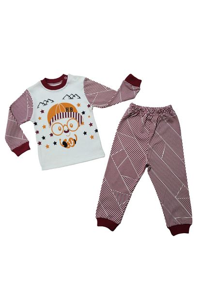 Hece Bebe Erkek Bebek Bordo Sapkali Baskili Ikili Penye Pijama Takimi Trendyol