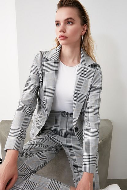 Trendyolmilla Cok Renkli Ekoseli Blazer Ceket Twoaw21ce0069 Trendyol