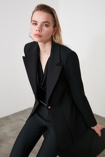 Trendyolmilla Siyah Metal Dugmeli Pens Detayli Blazer Ceket Twoss20ce0095 Trendyol