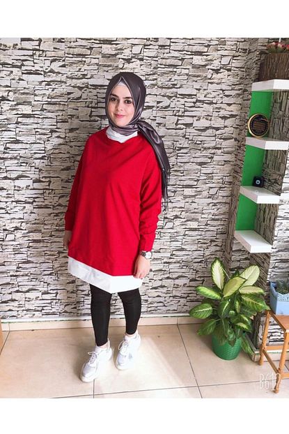 Elizza Kadin Kirmizi Beyaz Tesettur Tunik Trendyol