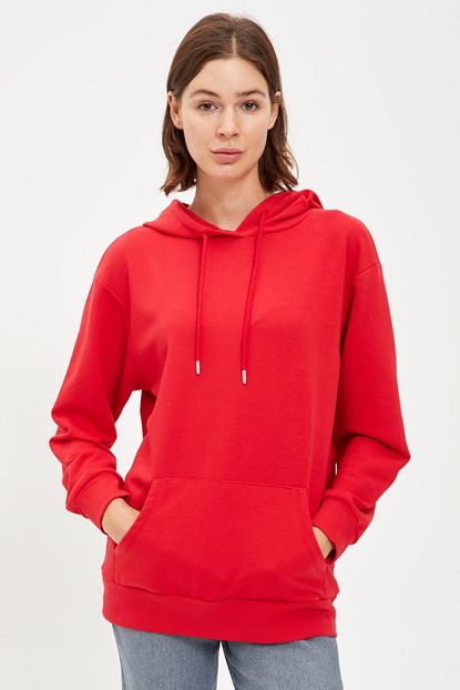 Defacto Kadin Red Kapusonlu Regular Fit Basic Sweatshirt S0522az20au Trendyol