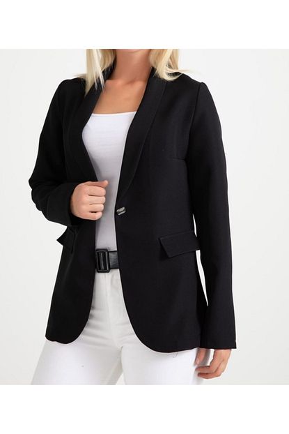 By Saygi Kadin Siyah Sahte Dugmeli Blazer Ceket Trendyol