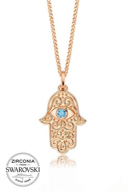 Valori Jewels Nazar Gozlu Fatma Ana Eli Swarovski Zirkon Mavi Tasli Rose Gumus Kolye Trendyol