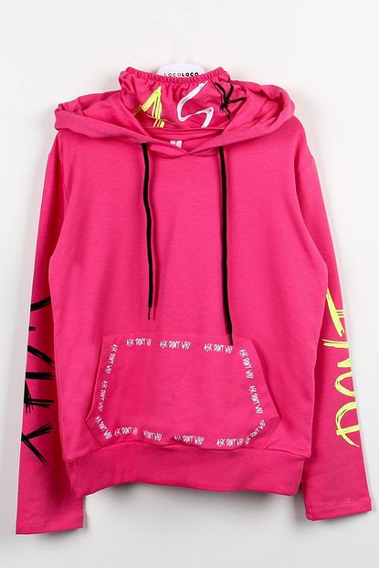 Enisena Kiz Cocuk Pembe Maskeli Kapsonlu Sweatshirt 8 14 Yas Trendyol