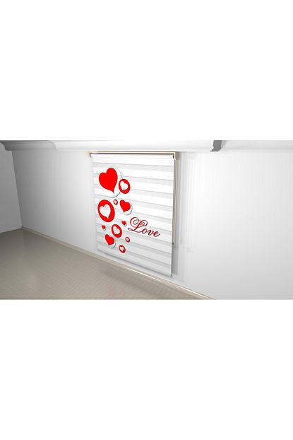 Kuscu Tekstil Beyaz Zemin Kirmizi Beyaz Kalpler Ve Love Yazisi Desenli Baskili Genc Odasi Zebra Perde Trendyol