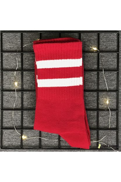 Tarz Corap Unisex Beyaz Cizgili Kirmizi Tenisci Corap Trendyol