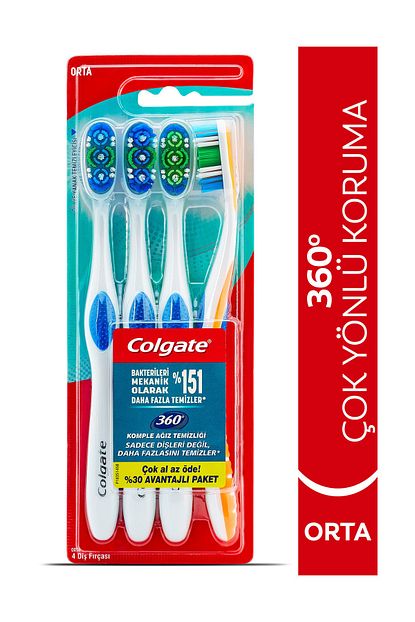 Colgate 360 Komple Agiz Temizligi Cok Yonlu Koruma Orta Dis Fircasi 4 Lu Trendyol